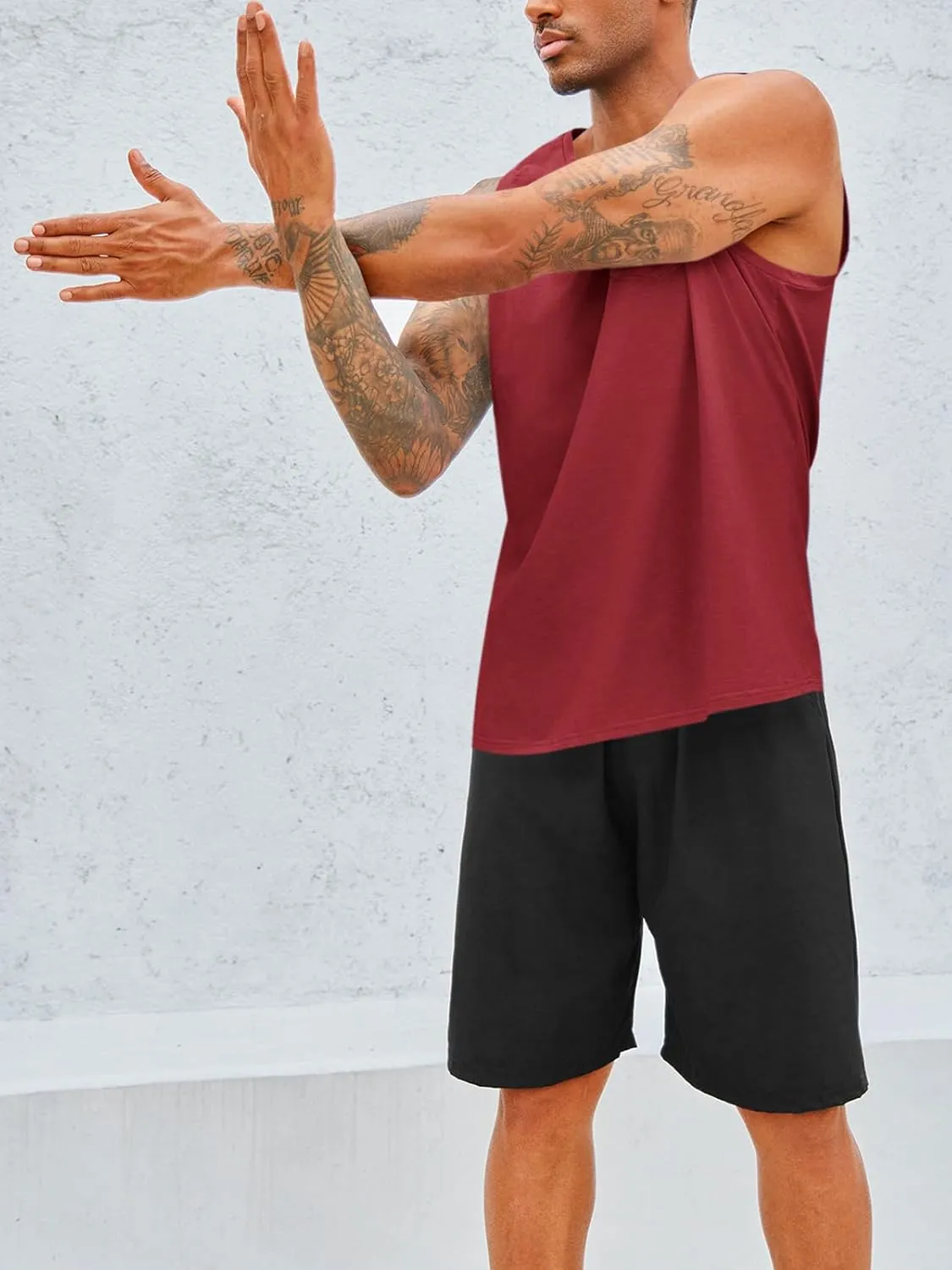Runcati Men's Sleeveless Tank Tops Crewneck Workout Gym Cotton Muscle Pocket T Shirt