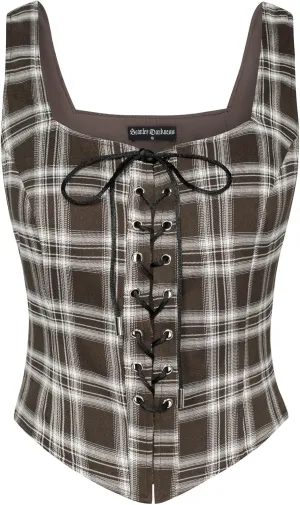 Scarlet Darkness Women's Renaissance Pirate Vest Plaid Steampunk Costume Waistcoat