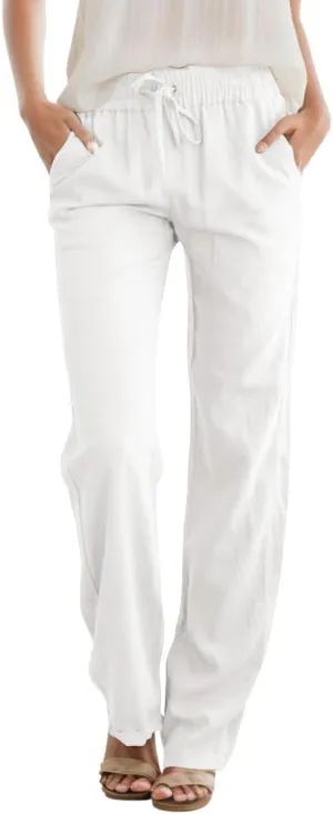 SEMARO Womens Casual Linen High Waist Pants Drawstring Loose Fit Summer Pants Trousers with Side Pockets