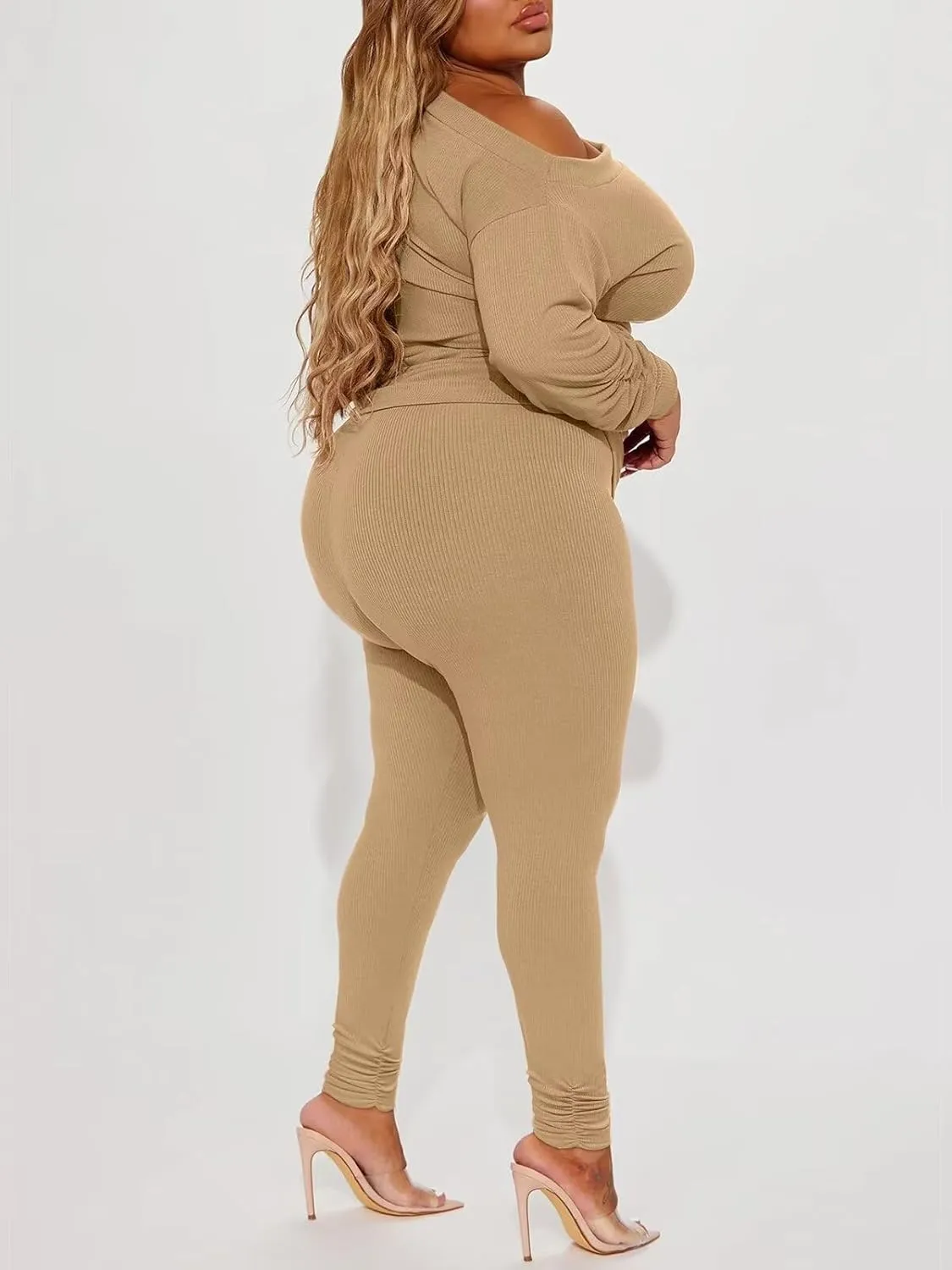 Sexy 2 Piece Outfits for Women One Off Shoulder Tops Ribbed Pant Set Tracksuit Clubwear