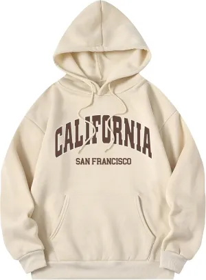 SHENHE Women's Casual Letter Print Oversized Long Sleeve Hooded Sweatshirt Pullover Hoodie Tops