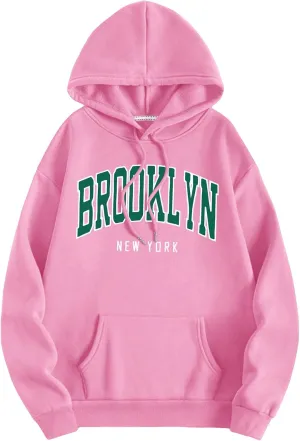 SHENHE Women's Letter Print Long Sleeve Drawstring Pullover Hoodie Sweatshirt Tops with Pocket