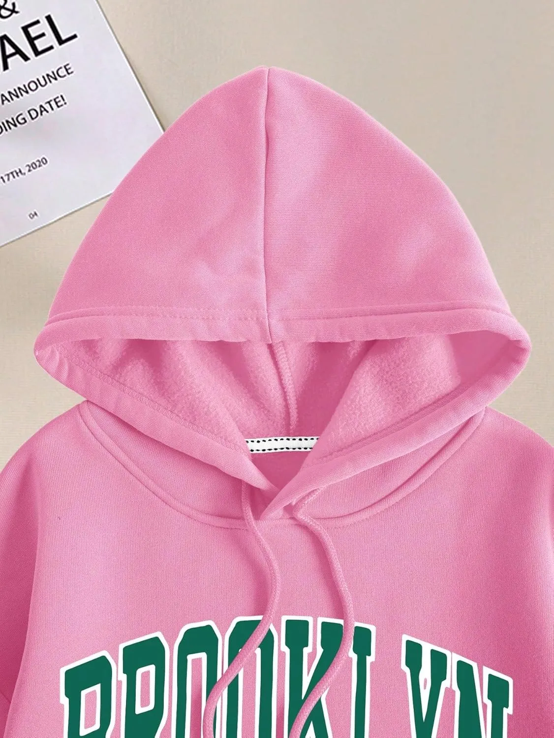SHENHE Women's Letter Print Long Sleeve Drawstring Pullover Hoodie Sweatshirt Tops with Pocket