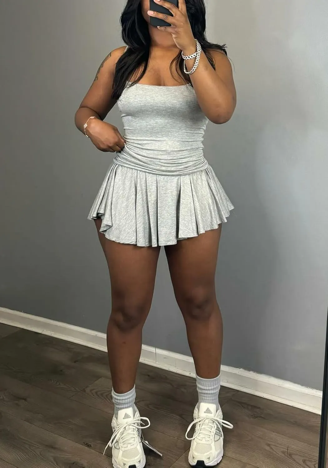 SHINFY Women's Skirt Sets 2 Piece Outfits Casual Workout Camisole Crop Tops Pleated Mini Skort Tennis Skirt Set