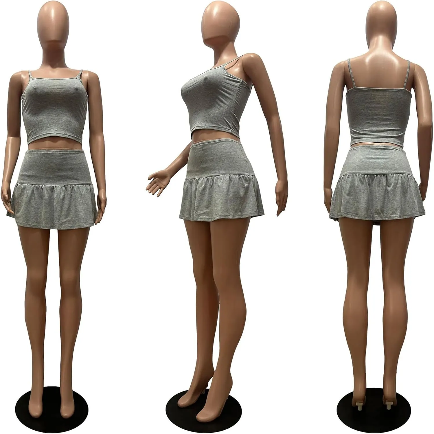 SHINFY Women's Skirt Sets 2 Piece Outfits Casual Workout Camisole Crop Tops Pleated Mini Skort Tennis Skirt Set