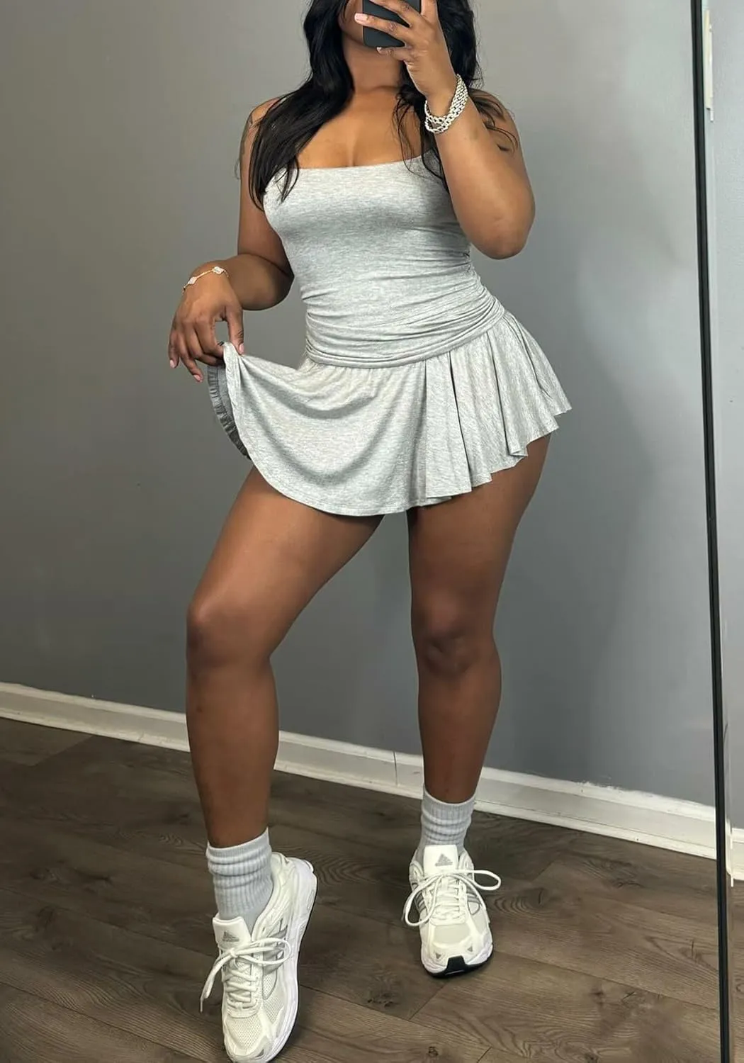 SHINFY Women's Skirt Sets 2 Piece Outfits Casual Workout Camisole Crop Tops Pleated Mini Skort Tennis Skirt Set