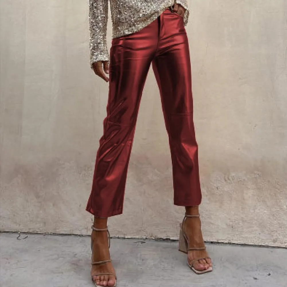 Shiny Metallic Women's Holographic Glitter Rave Dance Cropped Pants