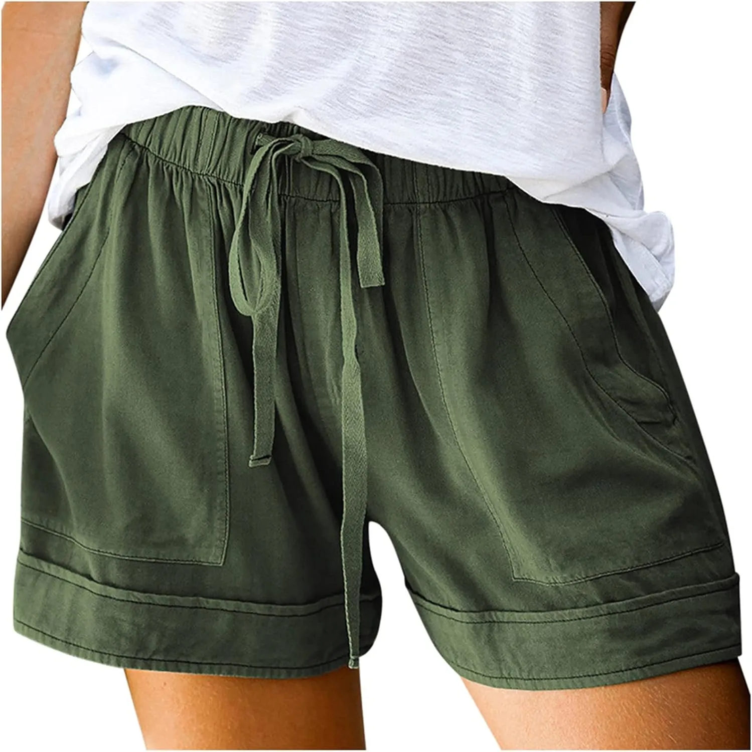 Short Pants Womens Summer Solid Color Causal Comfy Loose Fit Trousers with Pockets Drawstring Straight Leg Lounge Pants