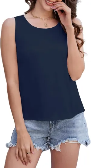 Silk Satin Tank Tops for Women Camisole Crew Neck Sleeveless Cami Summer 2025