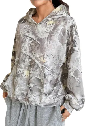 SOLY HUX Women's Camo Print Oversized Hoodies Long Sleeve Drop Shoulder Pullover Tops with Pockets