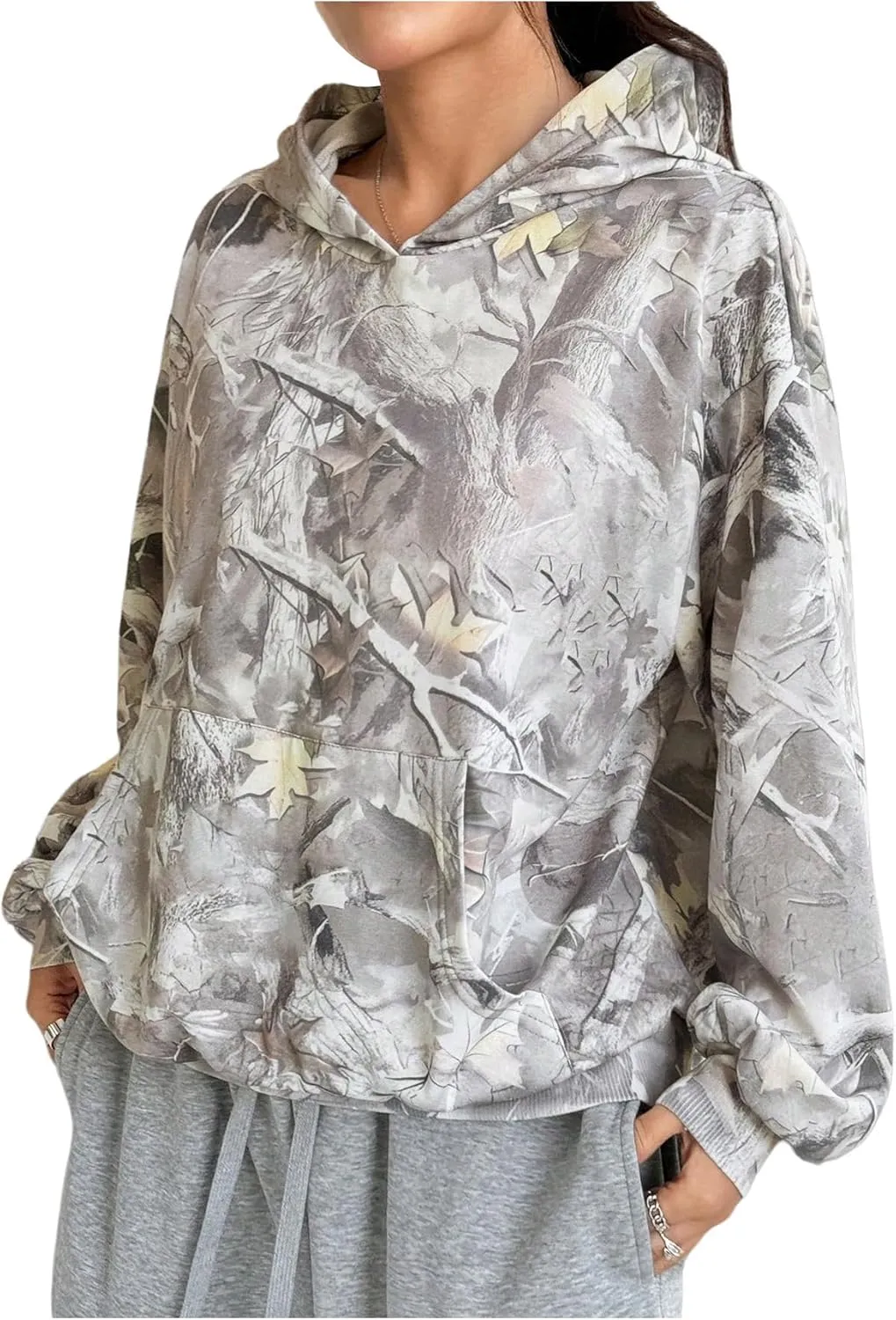 SOLY HUX Women's Camo Print Oversized Hoodies Long Sleeve Drop Shoulder Pullover Tops with Pockets