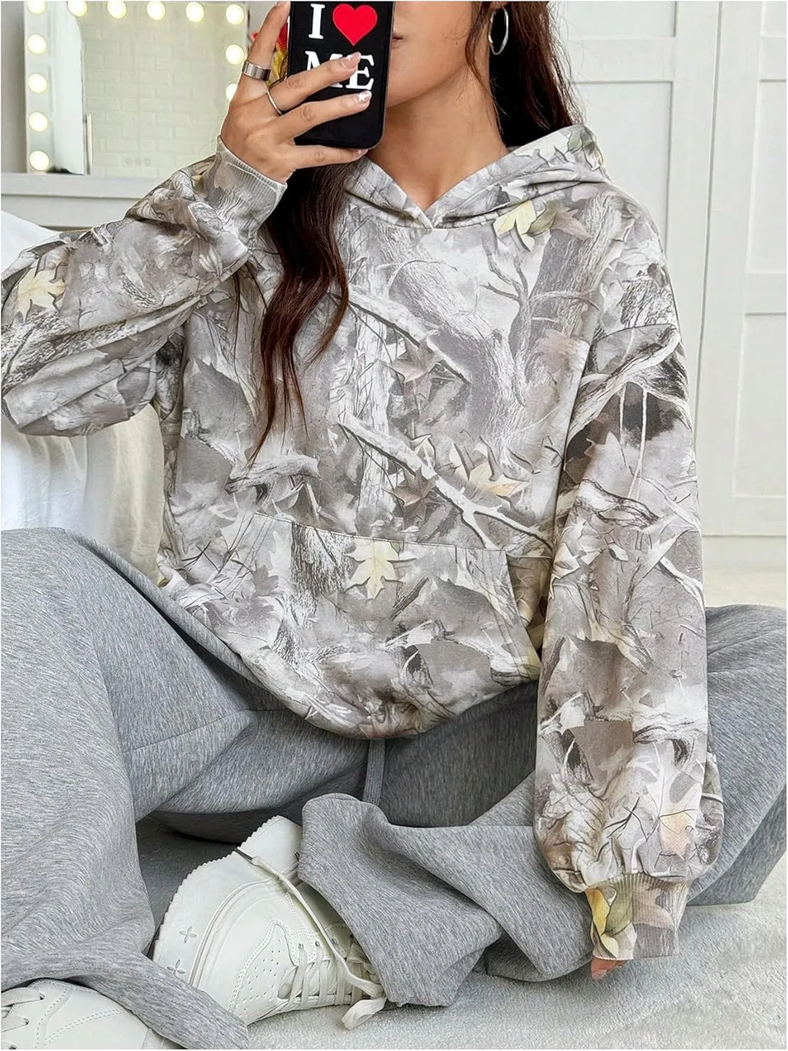 SOLY HUX Women's Camo Print Oversized Hoodies Long Sleeve Drop Shoulder Pullover Tops with Pockets