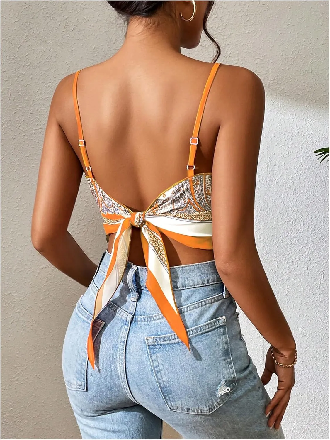 SOLY HUX Women's Paisley Print Bandana Hem Cami Top Spaghetti Strap Tie Back Summer Tops