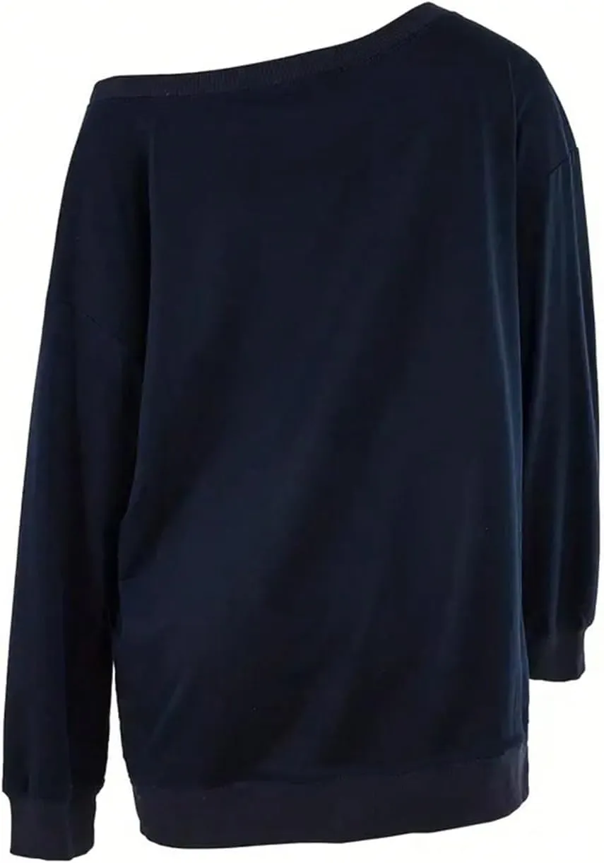 SOLY HUX Women's Plus Size Graphic Sweatshirt Off Shoulder Long Sleeve Heart Print Pullover Tops