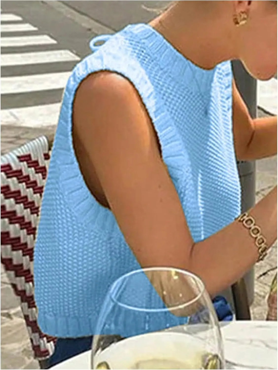 SOLY HUX Women's Tie Open Back Sweater Vest Crew Neck Sleeveless Backless Knit Tank Tops