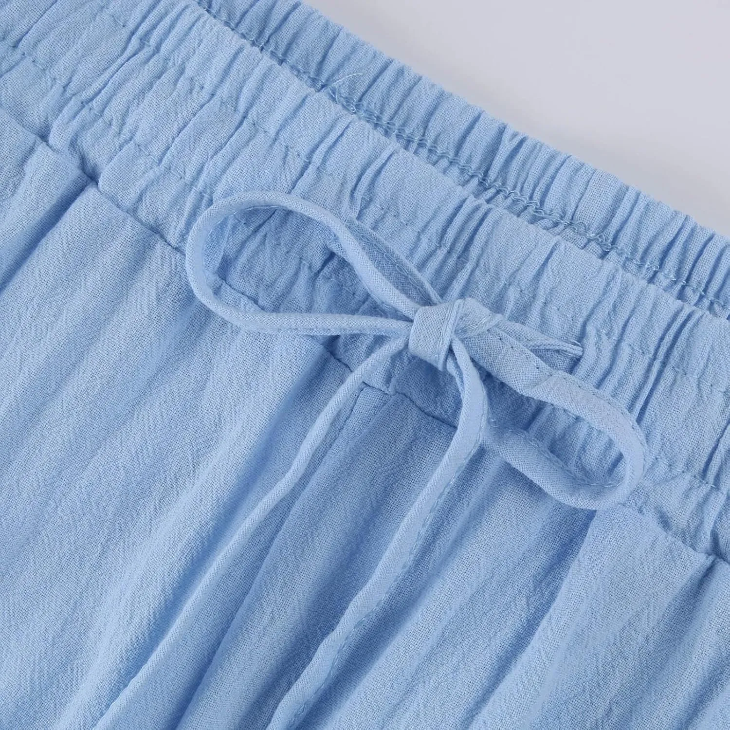 Straight Leg Linen Pants Women Summer Elastic High Waisted Beach Pants with Pockets Casual Plus Size Trousers