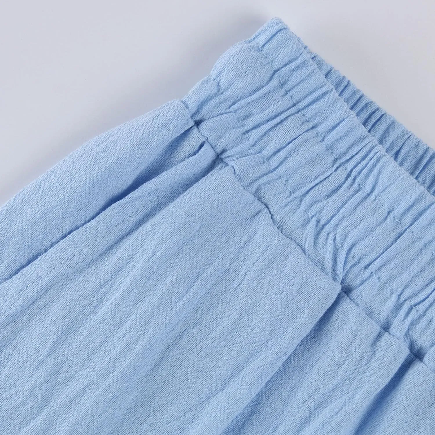 Straight Leg Linen Pants Women Summer Elastic High Waisted Beach Pants with Pockets Casual Plus Size Trousers