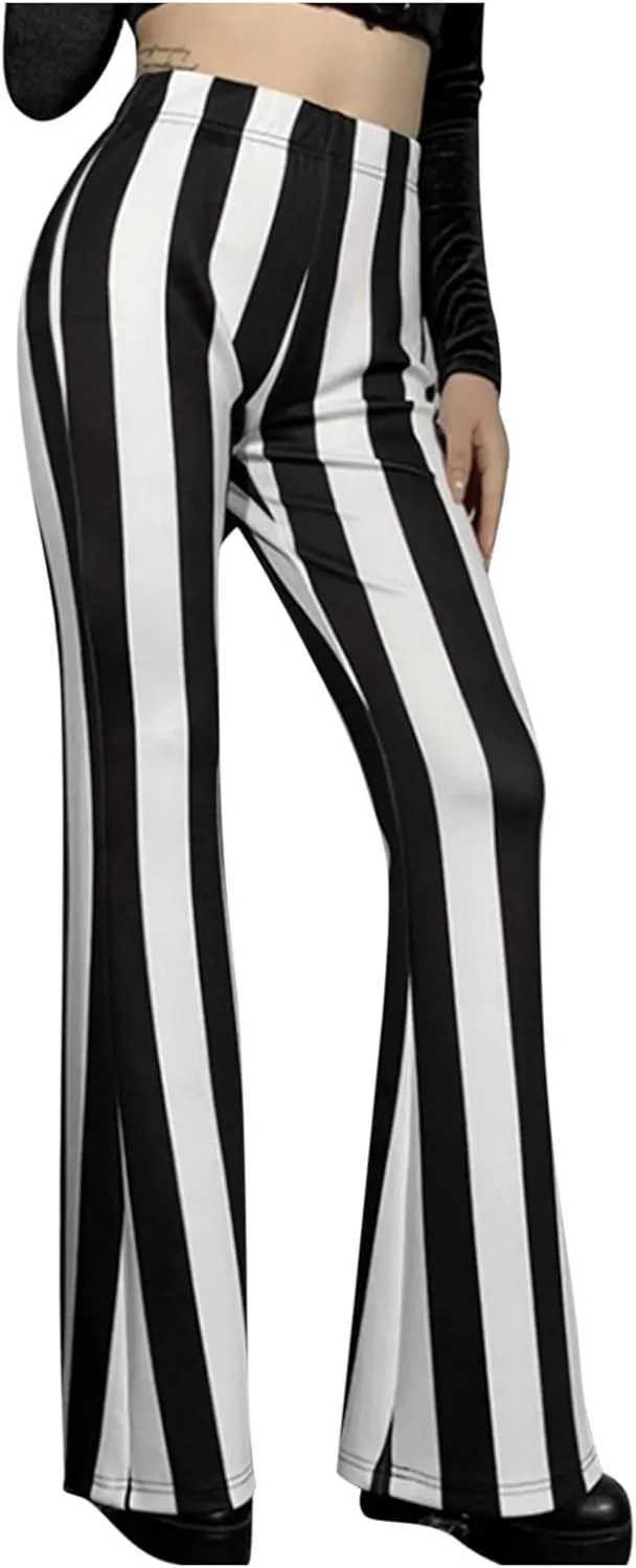 Stripe Long Pants Trousers Vertical Flare Bell Stretch Women High Waist Bottoms Plus Size Pants Crop Pants for