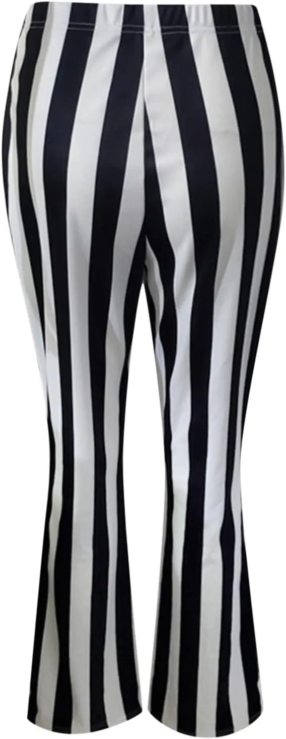 Stripe Long Pants Trousers Vertical Flare Bell Stretch Women High Waist Bottoms Plus Size Pants Crop Pants for