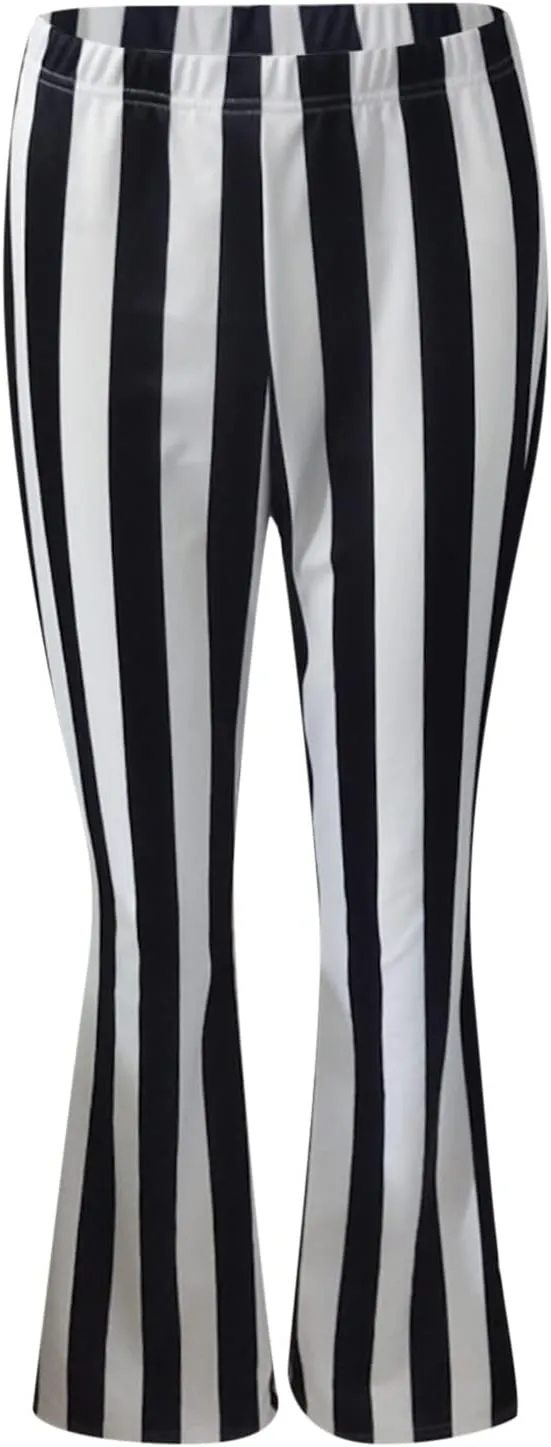 Stripe Long Pants Trousers Vertical Flare Bell Stretch Women High Waist Bottoms Plus Size Pants Crop Pants for