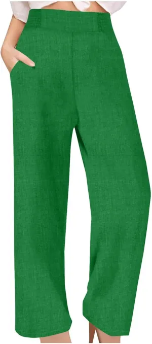 TARIENDY Beach Pants for Women Petite Women's high Waist Wide Leg Trousers Summer Casual Outfits Elastic Pants with Pockets