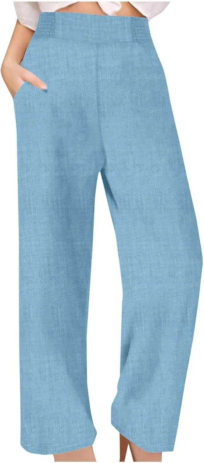 TARIENDY Beach Pants for Women Petite Women's high Waist Wide Leg Trousers Summer Casual Outfits Elastic Pants with Pockets