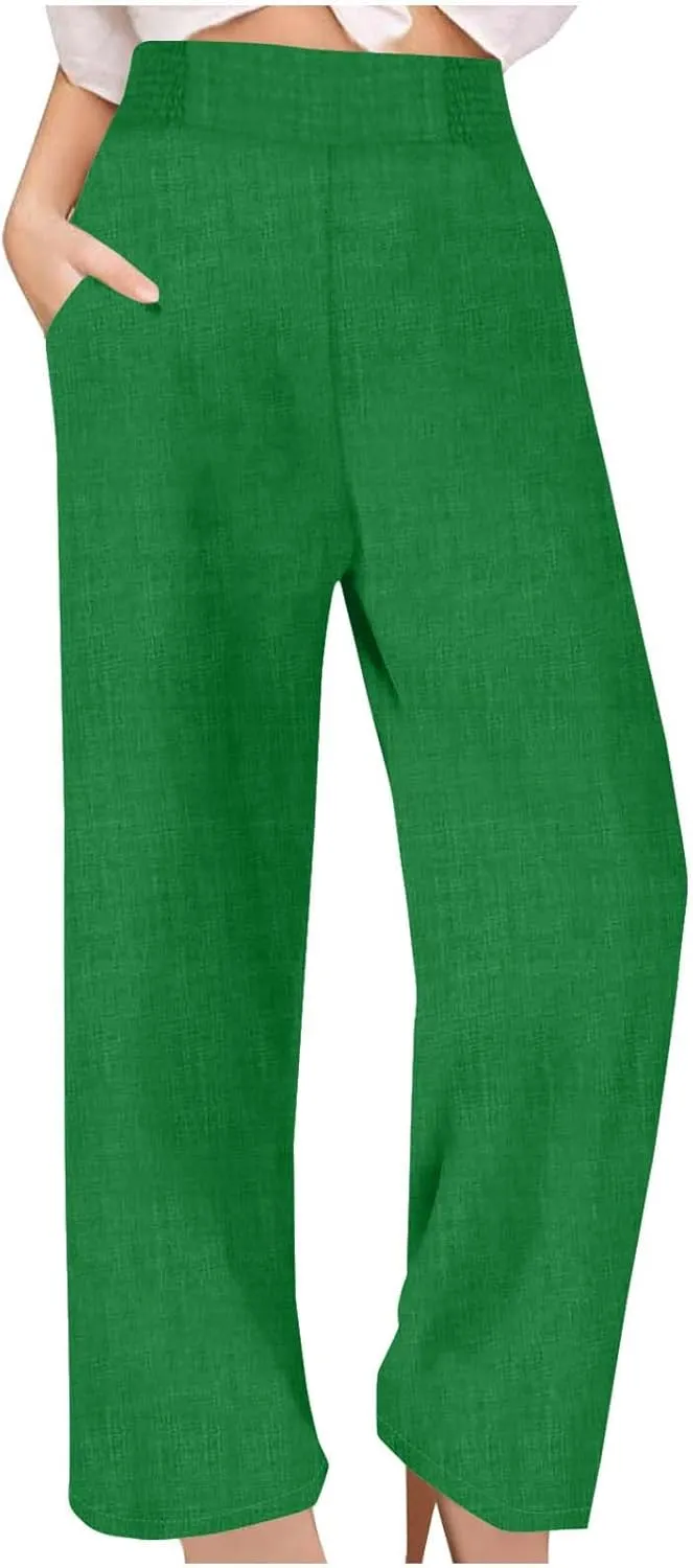 TARIENDY Beach Pants for Women Petite Women's high Waist Wide Leg Trousers Summer Casual Outfits Elastic Pants with Pockets