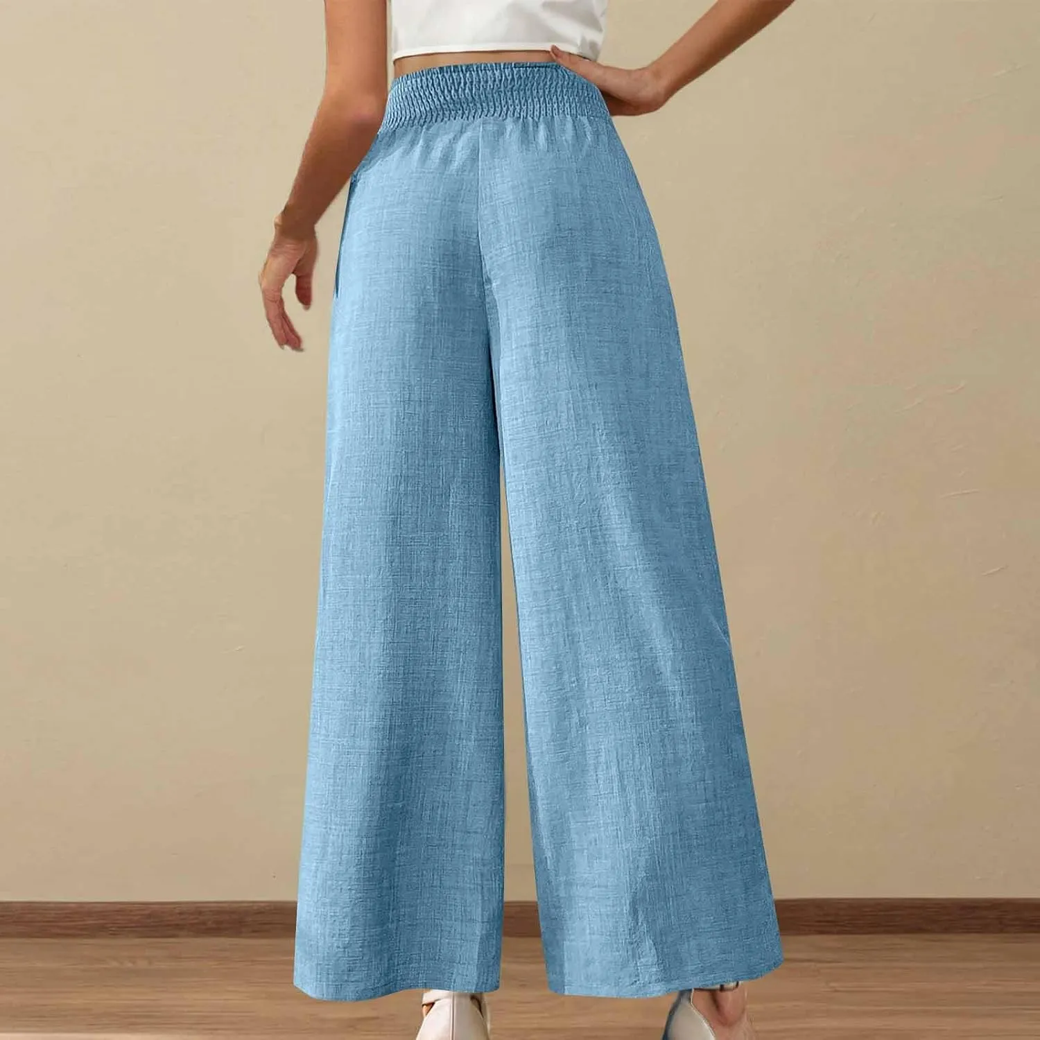 TARIENDY Beach Pants for Women Petite Women's high Waist Wide Leg Trousers Summer Casual Outfits Elastic Pants with Pockets