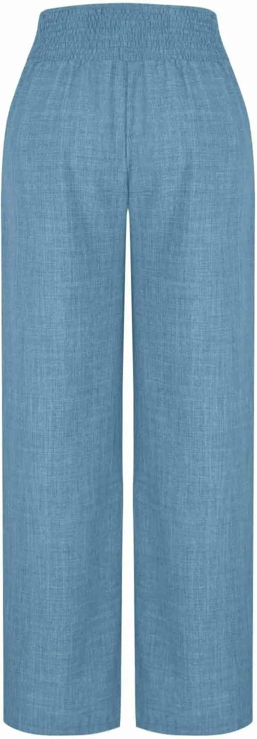 TARIENDY Beach Pants for Women Petite Women's high Waist Wide Leg Trousers Summer Casual Outfits Elastic Pants with Pockets