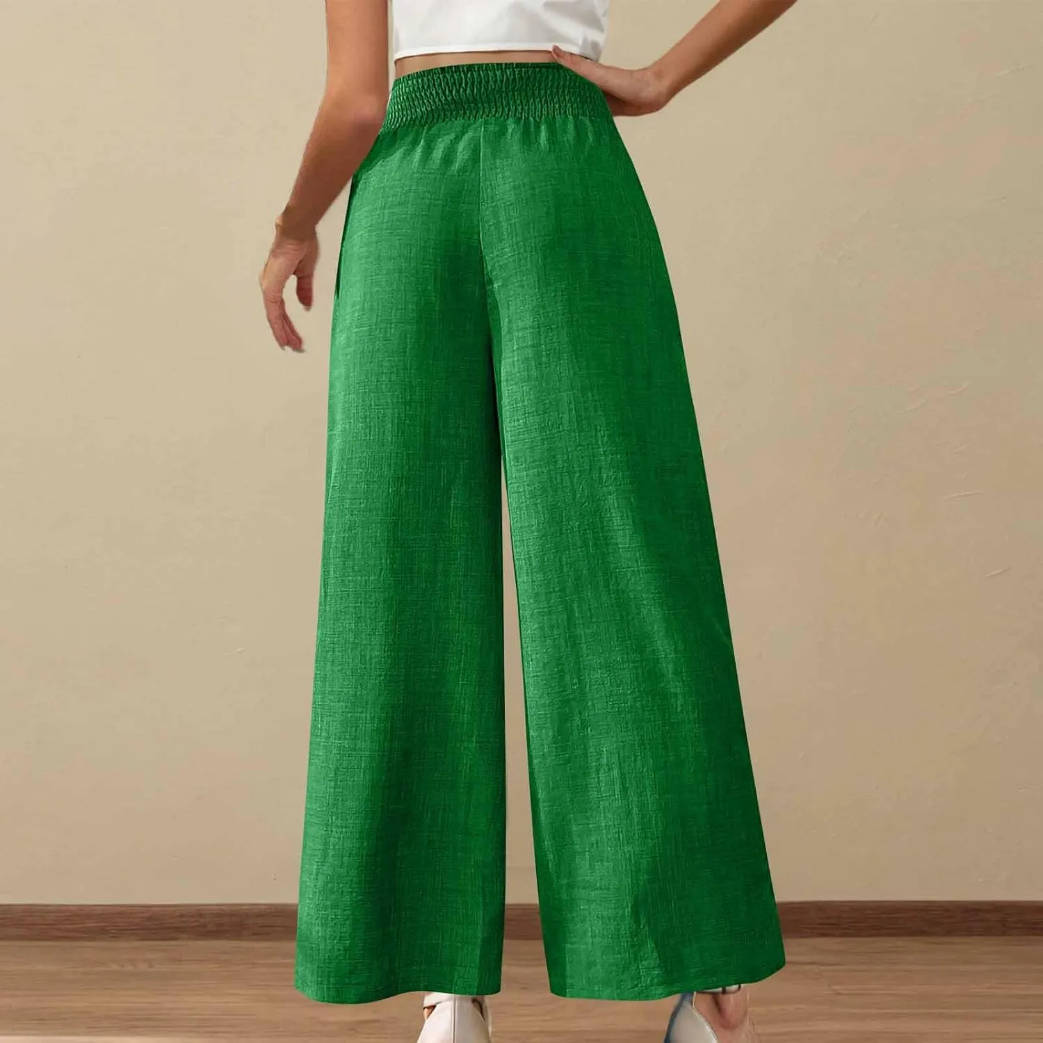 TARIENDY Beach Pants for Women Petite Women's high Waist Wide Leg Trousers Summer Casual Outfits Elastic Pants with Pockets