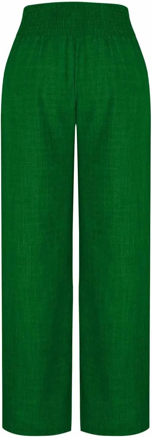TARIENDY Beach Pants for Women Petite Women's high Waist Wide Leg Trousers Summer Casual Outfits Elastic Pants with Pockets