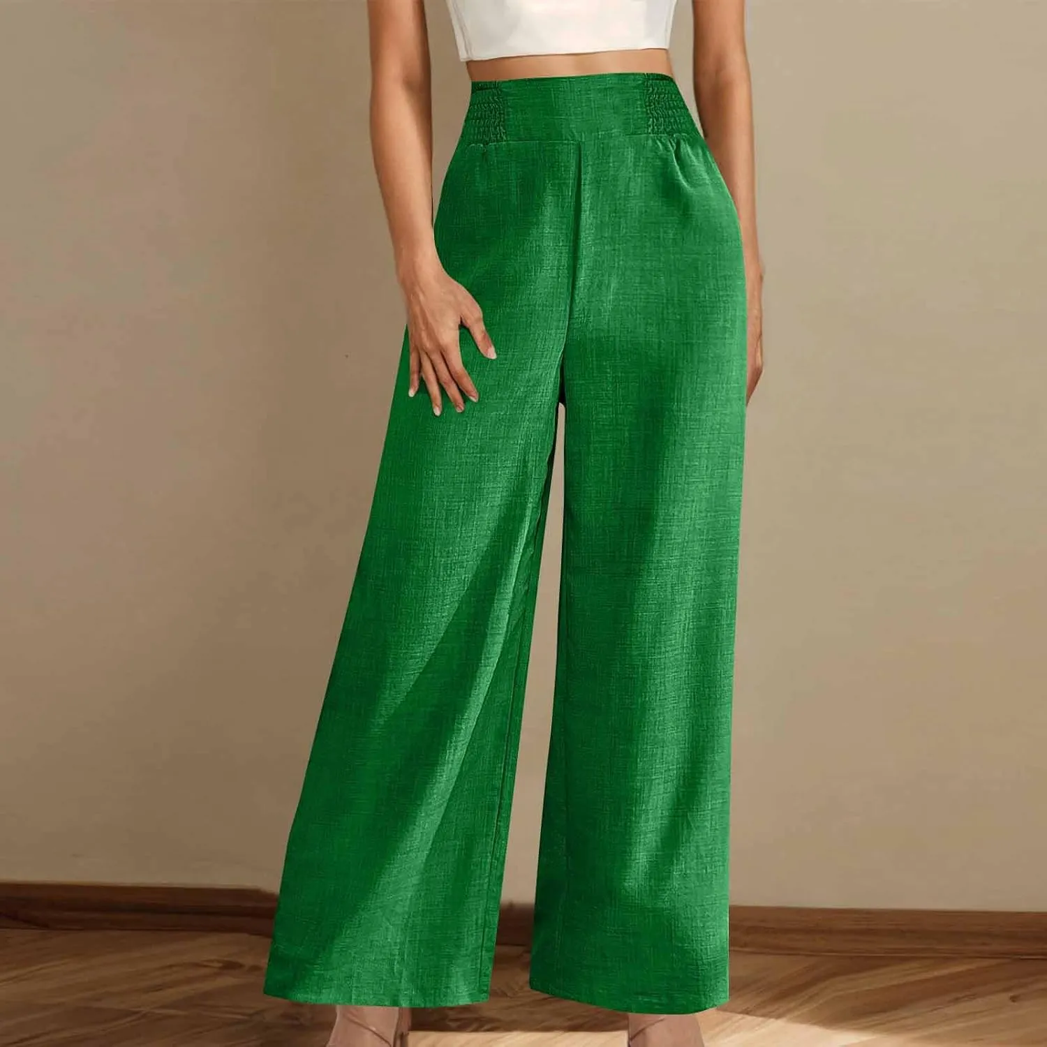 TARIENDY Beach Pants for Women Petite Women's high Waist Wide Leg Trousers Summer Casual Outfits Elastic Pants with Pockets