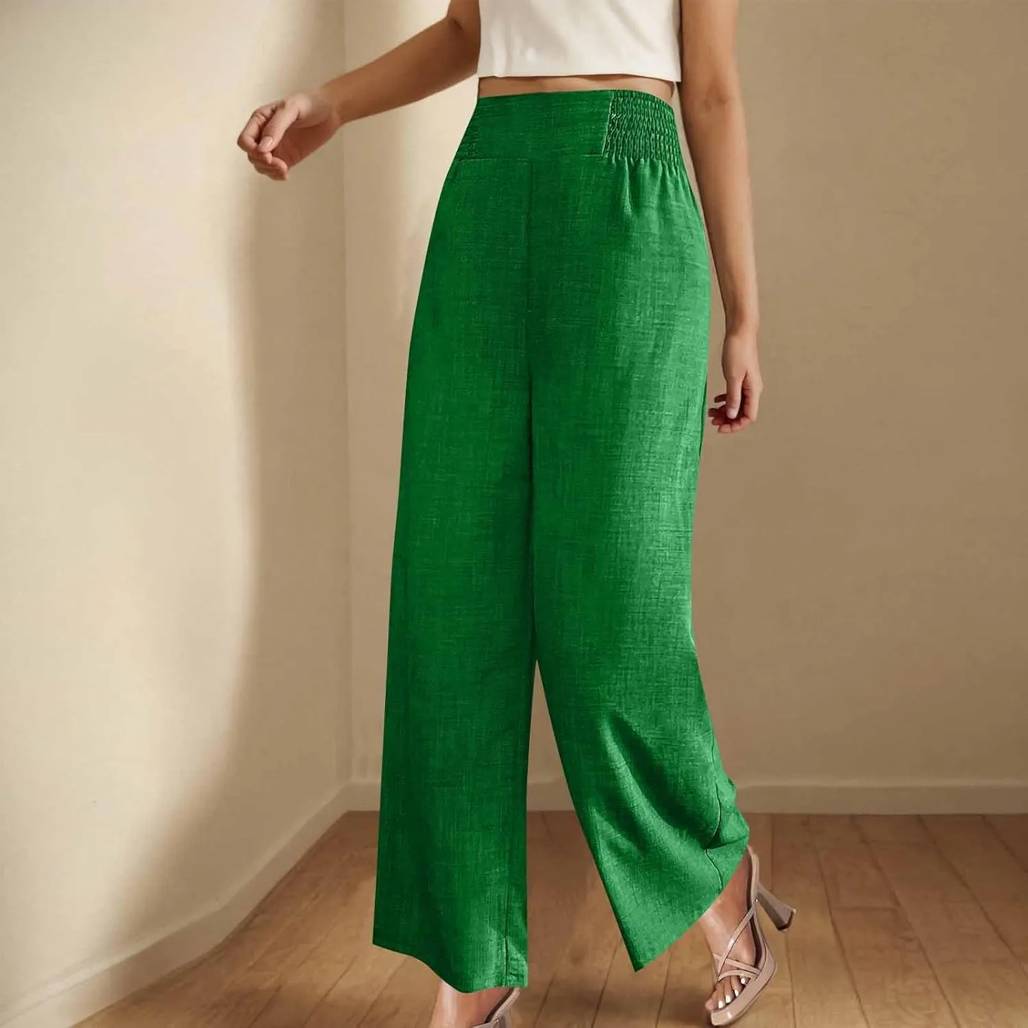 TARIENDY Beach Pants for Women Petite Women's high Waist Wide Leg Trousers Summer Casual Outfits Elastic Pants with Pockets