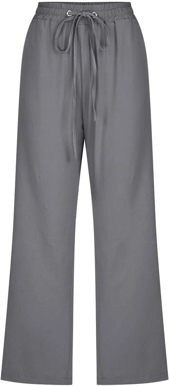 TARIENDY Capris Pants for Women Casual Summer 2025 Straight Wide Leg Elastic Drawstring Pants High Waisted Cropped Trouser