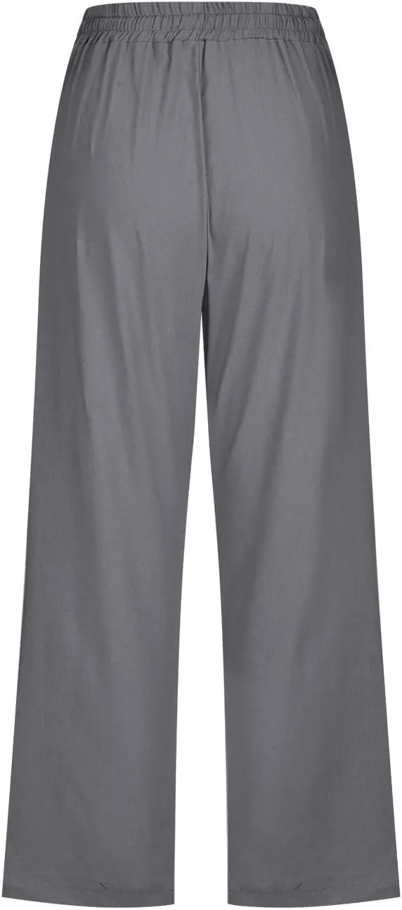 TARIENDY Capris Pants for Women Casual Summer 2025 Straight Wide Leg Elastic Drawstring Pants High Waisted Cropped Trouser