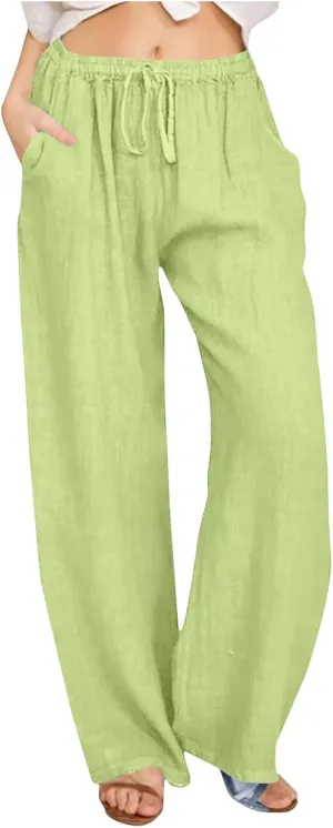 TARIENDY High Waisted Pants for Women Wide Leg Casual Summer Palazzo Trousers Loose Comfy Drawstring Pant with Pockets