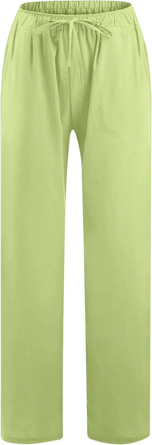 TARIENDY High Waisted Pants for Women Wide Leg Casual Summer Palazzo Trousers Loose Comfy Drawstring Pant with Pockets