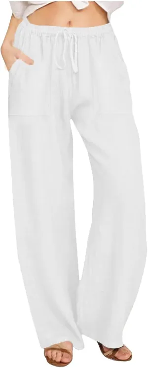TARIENDY Petite Wide Leg Pants for Women Womens Elastic Waisted Pants Drawstring Wide Leg Trousers Summer Beach Outfits