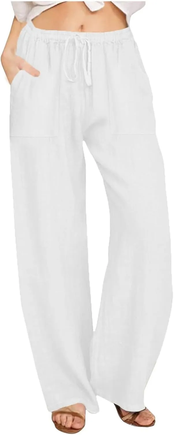 TARIENDY Petite Wide Leg Pants for Women Womens Elastic Waisted Pants Drawstring Wide Leg Trousers Summer Beach Outfits