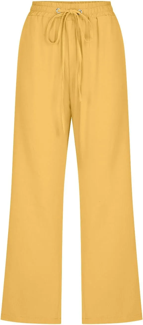 TARIENDY Stretchy Capris for Women Women's high Waist Wide Leg Capris 2025 Summer Casual Outfits Elastic Drawstring Pants