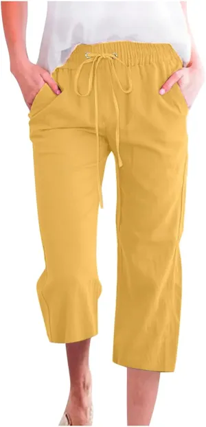 TARIENDY Stretchy Capris for Women Women's high Waist Wide Leg Capris 2025 Summer Casual Outfits Elastic Drawstring Pants