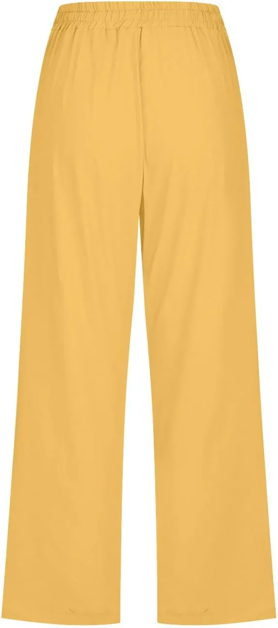 TARIENDY Stretchy Capris for Women Women's high Waist Wide Leg Capris 2025 Summer Casual Outfits Elastic Drawstring Pants