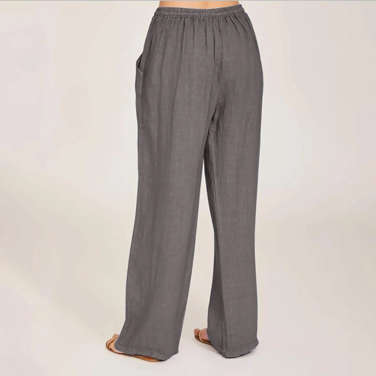 TARIENDY Women's Cotton Linen Pants Drawstring Elastic High Waist Wide Leg Lounge Palazzo Trousers Beach Vacation Outfits