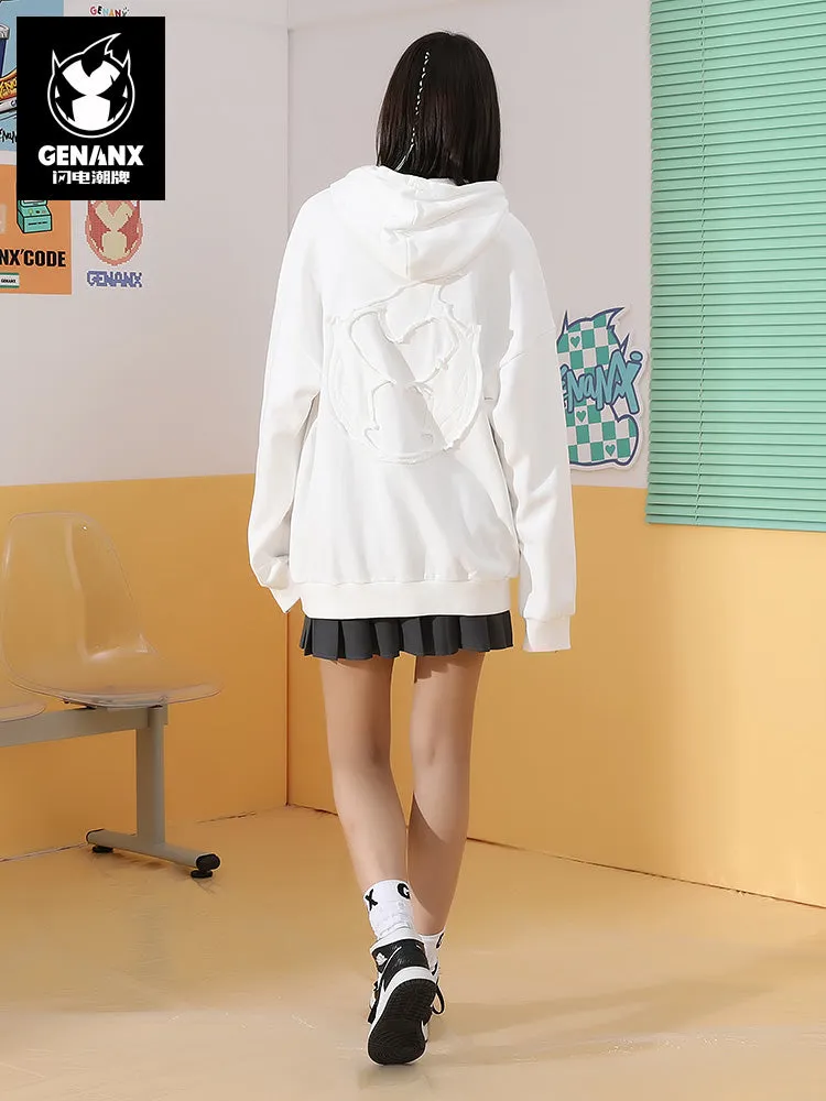 Three-dimensional letter decoration Lightning King applique cloth embroidered hooded shoulder drop cotton hoodie