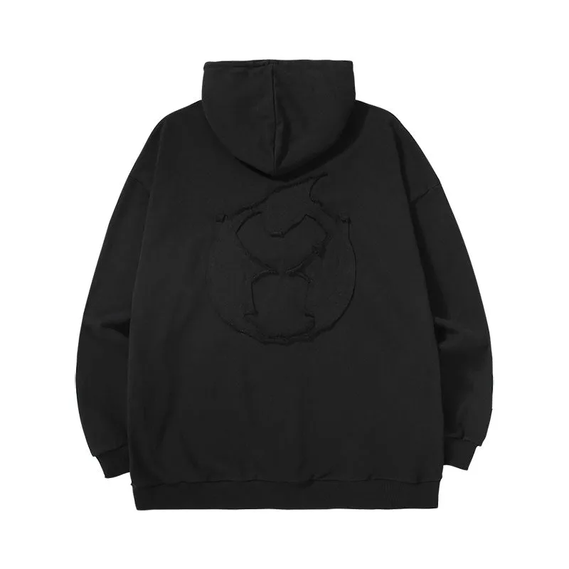 Three-dimensional letter decoration Lightning King applique cloth embroidered hooded shoulder drop cotton hoodie