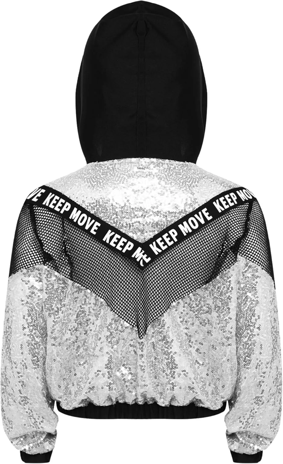 TiaoBug 3Pcs Girls Jazz Dance Outfits Sequin Zip Up Hooded Jacket Cropped Vest with Harem Pants Set