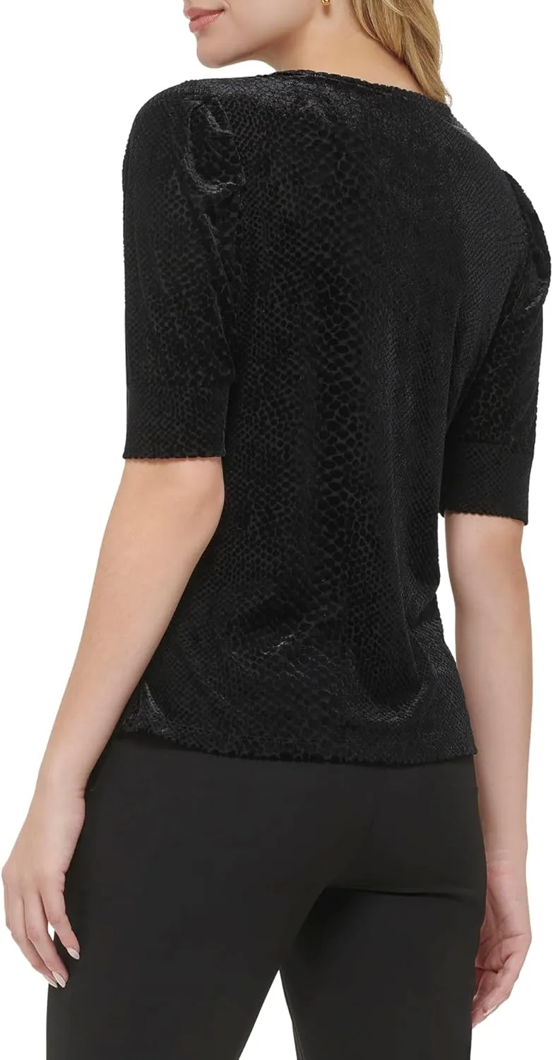 Tommy Hilfiger Women's Work Top Floral Short Sleeve Puff Sleeve Sportswear Knit Tops