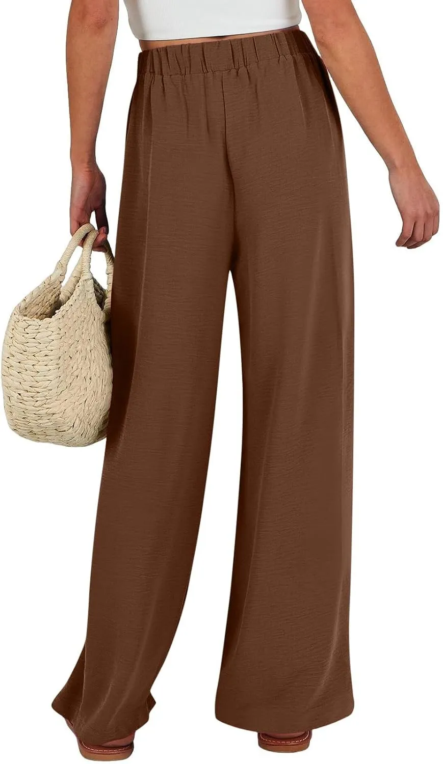 Trendy Wide Leg Palazzo Pants for Women Summer High Waist Flowy Casual Trousers Lounge Beach Travel Vacation Outfits