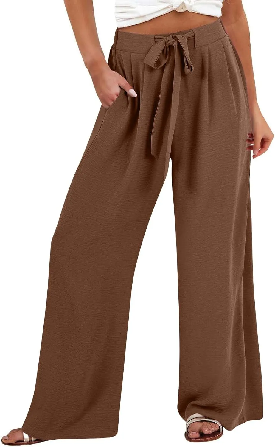 Trendy Wide Leg Palazzo Pants for Women Summer High Waist Flowy Casual Trousers Lounge Beach Travel Vacation Outfits