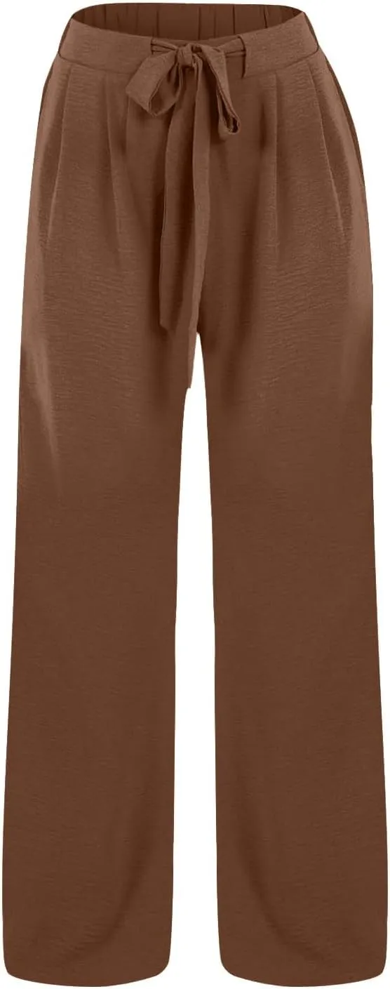 Trendy Wide Leg Palazzo Pants for Women Summer High Waist Flowy Casual Trousers Lounge Beach Travel Vacation Outfits